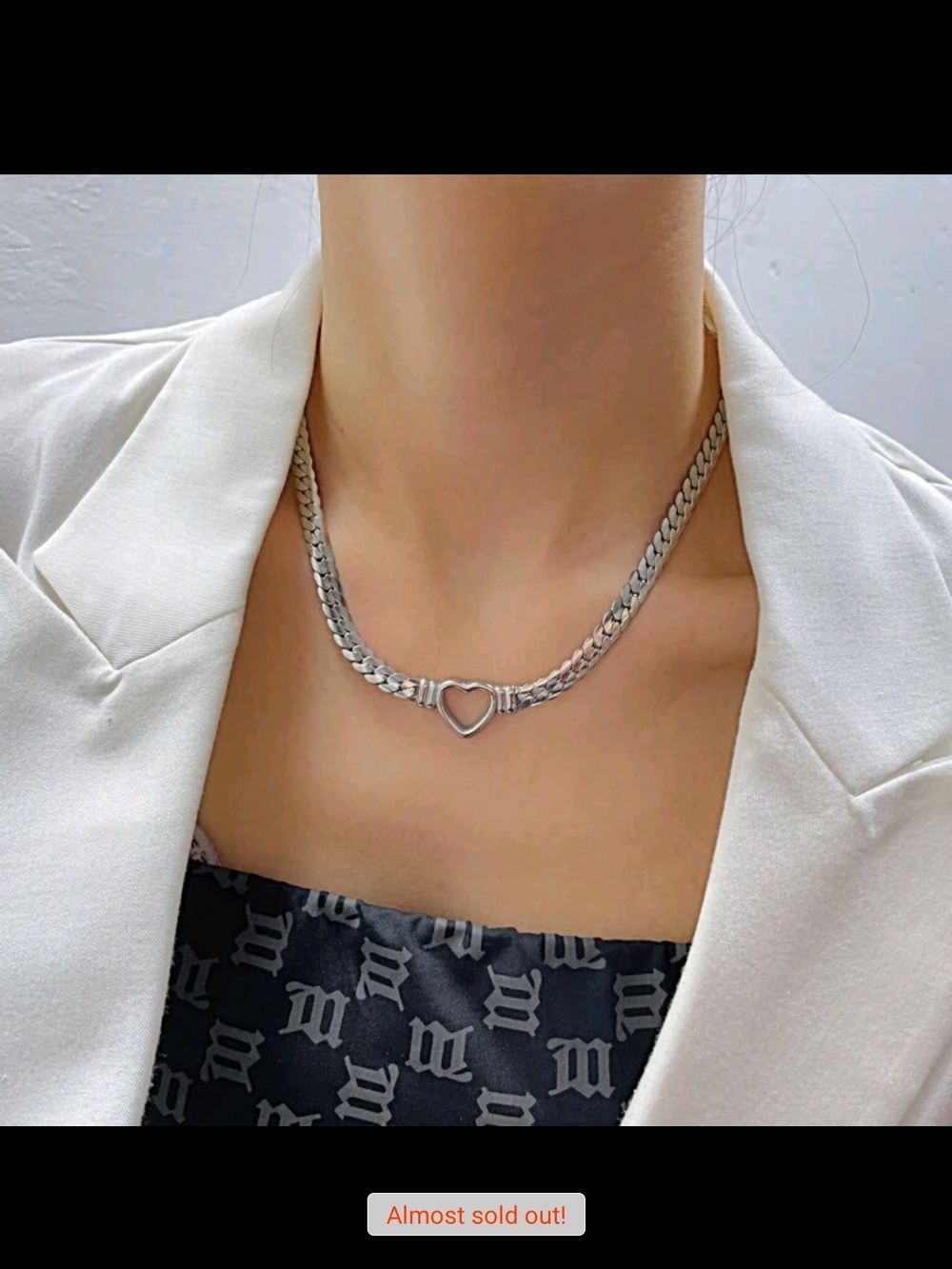 Silver Heart Link Choker Necklace - Silver